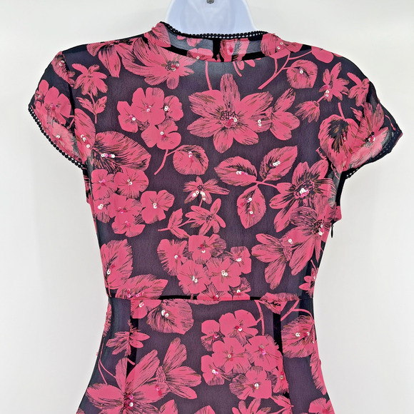 Y2K Sheer Midi Babydoll Dress Floral Sequin Asymmetric Hem Boho Festival Lace - Picture 9 of 10